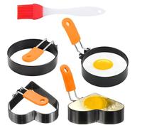 Egg Rings for Frying with Oil Brush, 4 Pcs Stainless Steel Non Stick Egg Moulds with Anti-Scald Folding Handle, Pancake Ring Moulds for Eggs Frying, Shaping, Pancakes, Mini Burger