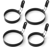 Egg Rings Stainless Steel Round Omelette Fried Egg Mold Ring - 2 Pack 3.54" & 2 Pack 4.76" Pancake Molds (Black)