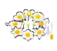 Egg Roasting Mould - 8 Different Shapes of Kitchen Utensils with a Brush, Kitchen Egg Shaper Rings - Kitchen Tool for Breakfast and Hamburgers and Salad Sandwich Pancakes