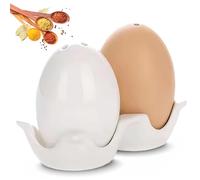 Egg Salt and Pepper Shakers Funny Egg-Shaped Ceramic Salt and Pepper Shakers Set Seasoning Dispenser with Tray for Restaurant Kitchen Household