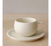Egg Shape Coffee Mug, Round Teacup with Saucer, Matte Crème, 8oz (Crème)