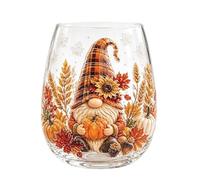Egg Shape Stemless Glass Tumbler, Borosilicate, Style D | Wide Mouth Pumpkin Scarecrow Maple Leaf Autumn Thanksgiving Drinkware Sunflower Thick Base Cup (Style D)