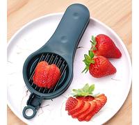 Egg Slicer Stainless Steel Multi-Function Egg Cutter for Hard Boiled Eggs, Tomato Pedicle Removal, Strawberry Cutting and Cherry Pit Remover with Olive Dates Pitting Device(Dark Blue)