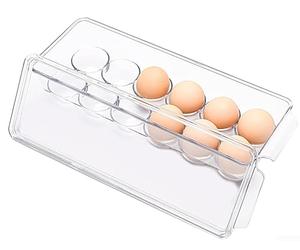 Egg Storage Box 12 Compartment Stackable Organizer Clear Plastic With Lid Space-Saving Design For Fridge Prevents Cracking Secure Freshness 32.8x11.7x8.2cm