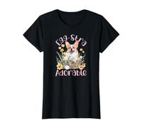 Egg-stra Adorable Cute Corgi Floral Easter Basket Corgi Value Graphic T-Shirt, Women, Black, M