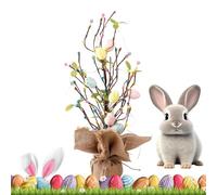 Egg Tree - Spring Table Decoration with Burlap Base, Artificial Tabletop Tree with Lighting, for Fireplace Mantle, Party, Wedding, Family Gatherings, Home Living Room