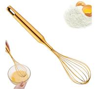 Egg Whisk 12 Inch Egg Beater Stainless Steel Dough Whisk with Handle & Hanging Hole 12 Wire Gold Whisk