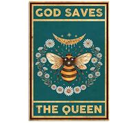EGGAG Bee God Saves The Queen Decor Poster Wall Art Tin Sign Decor Metal Sign Poster 15x20cm