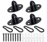 EGGMARCH 4 Pack Mini Ceiling Hooks Small Pad Eye Plate with Carabiner Clips and Screws, Anchor Plates U Hooks Door Eye Latch Cabinet Knobs Door Drawer Knobs Replacement for Hanging Plant Basket