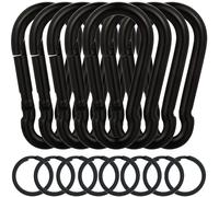 EGGMARCH 8 Pack Black Carabiner Clips with 8 Key Rings Heavy Duty Spring Snap Hook Zinc-Galvanized Steel Snap Clip Connector Link Hooks for Camping F