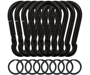 EGGMARCH 8 Pack Black Carabiner Clips with 8 Key Rings Heavy Duty Spring Snap Hook Zinc-Galvanized Steel Snap Clip Connector Link Hooks for Camping F