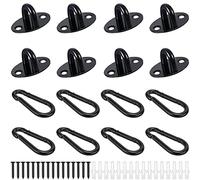 EGGMARCH 8 Pack Mini Ceiling Hooks Small Pad Eye Plate with Carabiner Clips and Screws, Anchor Plates U Hooks Door Eye Latch Cabinet Knobs Door Drawer Knobs Replacement for Hanging Plant Basket