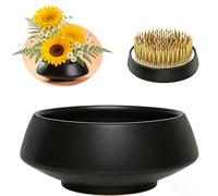 Eggone Ceramic Flower Pot Flower Arrangement Set Japanese Ikebana Floral Art Supplies Handmade Flower Bowl Decorative Flower Vase for Centerpieces (Small Black)