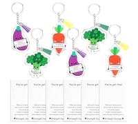 Eggplant Broccoli Carrot Keyrings for Women Men,6 Emotional Support Keychains with Greeting Cards,Acrylic Keychain Positive Gifts for Friends,Birthday,Employee Appreciation,Graduation,Car Backpack Bag