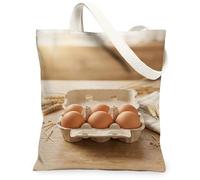 Eggs Canvas Tote Bag for Women, Rustic Natural Carton Wheat Fall Brown Washable Reusable Grocery Bags Ideas for Shopping Tr, Brown, 13x15 Inch