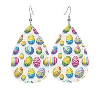 Eggs Colorful Print Earrings for Women, Fashion Teardrop Leather Earrings for Women Trendy, Colorful Tear Drop Earring Jewelry
