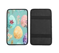 Eggs Flower Car Armrest Cushion Easter Leaves Waterproof Auto Center Console Pad Car Armrest Seat Box Cover Protector Universal Fit for Most Vehicle SUV