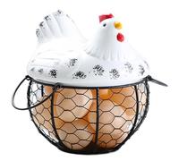 Eggs Holds Egg Basket for Gathering Fresh 15 Egg Storage for Kitchen Rustic Cute Chicken Egg Basket with Lid and Handle Decorative Iron Multipurpose Egg Collecting Basket White