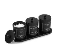 Eggs Sound 3 Pack Qtip Holder - Glass Apothecary Jars with Lids, Cotton Swab Dispenser, Cotton Ball Holder with Tray, Floss Pick Containers - Black