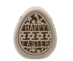 Eggs-traordinary Gift Co Ceramic "Happy Easter" Cut Out Light Up Egg in Natural Eggs-traordinary Gift Co Natural