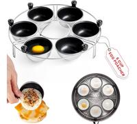 Eggssentials Egg Poacher Insert Stainless Steel Poached Egg Cooker Eggs Poaching Cup PFOA Free Egg Poachers Nonstick, 9 inches Rack, 6 Poached Cups