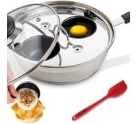 Eggssentials Egg Poacher Pan - Nonstick Coating, Stainless Steel, PFOA Free Poached Egg Maker with Spatula