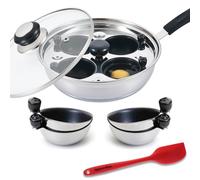 Eggssentials Egg Poaching Pan, Nonstick Poached Egg Maker, Stainless Steel - Food Grade Safe, PFOA Free, Includes Spatula