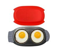 Eggssentials - Microwave Egg Poacher, Non-Stick Egg Fryer Pan with Silicone Lid, Microwave Egg Cooker and Omelette Maker for Quick Breakfast, Easy to Use and Clean, Red Color