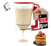 Eggssentials - Pancake dispenser, 5-Cup capacity for Batter, Cupcake Batter Dispenser, Waffles & Crepes, Easy Squeeze Handle, Dishwasher Safe - Red Pancake Mix Dispenser