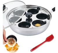 Eggssentials Poached Egg Maker - Nonstick 6 Egg Poaching Cups - Stainless Steel Egg Poacher Pan Food Grade Safe PFOA Free with Bonus Spatula