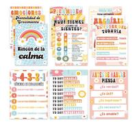 EggSun 12 Pcs Spanish Calming Corner Posters,Mental Health Spanish Poster Elementary,Calm Down Corner Educational Posters,Emociones Afirmaciones Positivas Español decor For Classroom（Groovy）