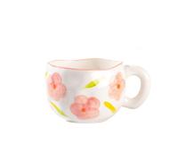 EGHFIXSD 300ML Cute Hand Pinched Irregular Ceramic Mug Flower Heart Pattern Coffee Cup Breakfast Milk Tea Cups Gift for Girls,White Pink Flower,301,400ml