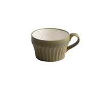 EGHFIXSD 350ml Retro Vertical Grain Ceramic Mug Coffee Cup Handmade Breakfast Oatmeal Cup Home Office Tea Cup Drinkware,Olive Green 2pc,350ml
