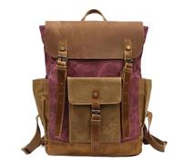 EGHFIXSD Men Backpack Travel Waterproof Computer Laptop Bag Vintage oil wax Canvas Backpacks Leather Male Backpack School bag,Rose Red,32X13X42CM