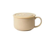 EGHFIXSD Noodle Bowl with Handle Ceramic Kitchen Tableware Bowl for Salad Soup Fruit Pasta Microwave Safe,750ml Beige,1pc