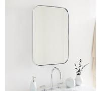 EGHOME 22x30'' Chrome Rounded Rectangle Bathroom Vanity Wall Mirror Stainless Steel Metal Framed Rectangular Bathroom Mirror, Vertical and Horizontal Hanging