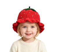 Eghunooye Baby Girls Knitted Strawberry Hat Strawberry Crochet Breathable Warm Hat (Red White, ONE Size)