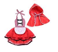 Eghunooye Baby Girls' Little Red Riding Hood Costume 2Pcs Maid Apron Dress Cape Cloak Christmas Party Costume Set (Red, 0-6 Months)