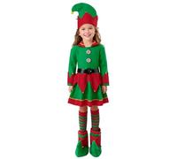 Eghunooye Christmas Elf Costume for Girls Deluxe Santa Helper Suit Xmas Cosplay Outfit with Elf Hat Socks Shoes (Green, 160)