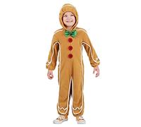 Eghunooye Christmas Gingerbread Costume Men Women Kids Long Sleeve Hooded Jumpsuit for Christmas Cosplay Dress Up Party (Kid, 5-6 Years, Ginger)