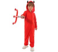 Eghunooye Halloween Kids Boys Devil Costume Long Sleeve Hooded Zipper Closure Jumpsuit Halloween Cosplay Costume (Red Boys, XL)