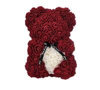 Eghunooye Rose Bear Rose Teddy Bear with Transparent Box Presents for Mom Hand Made Flower with Ribbon Boxes for Valentine's Day (Burgundy, M)
