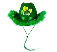 Eghunooye St Patricks Day Cowboy Hat Shamrock Green Cowboy Hats Felt Cowgirl Hat St Patricks Day for Costume Party (Army Green 2, ONE SIZE)