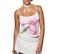 Eghunooye Women Floral Y2k Crop Tank Top Graphic Spaghetti Strap Cami Top Sleeveless Cute Vest Tops for Teen Girls (Creamy White1, M)