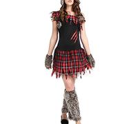 Eghunooye Women Halloween Werewolf Costume Vampire Game Uniforms Cosplay Costume for Cosplay Theme Party (Black Red Plaid, One Size)