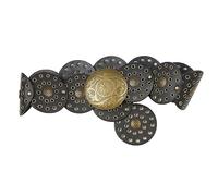 Eghunooye Women Wide Boho Disc Leather Belt Vintage Western Chunky Oval Concho Belt Y2k Grunge Accessories (Gold, One Size)