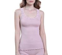 EGI ® Luxury Wool Silk Lace Trim Tank Top. Proudly Made in Italy., Cipria, S-M