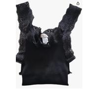 EGI Tank Top Narrow Shoulder Plisse with Lace Woman Wool 85% and Silk 15% Made entirely in Italy Excellent Qaulity Art. 1491, Black, L/XL