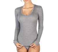 EGI Women's Long Sleeve Micro Wool Ribbed Neckline and Cuffs Lace Sweater, grey, L/XL