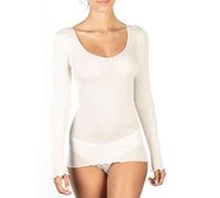 EGI Women's Long Sleeve Ribbed Shirt in 85% Wool and 15% Silk with Pleated Edge (XL, Wool White)